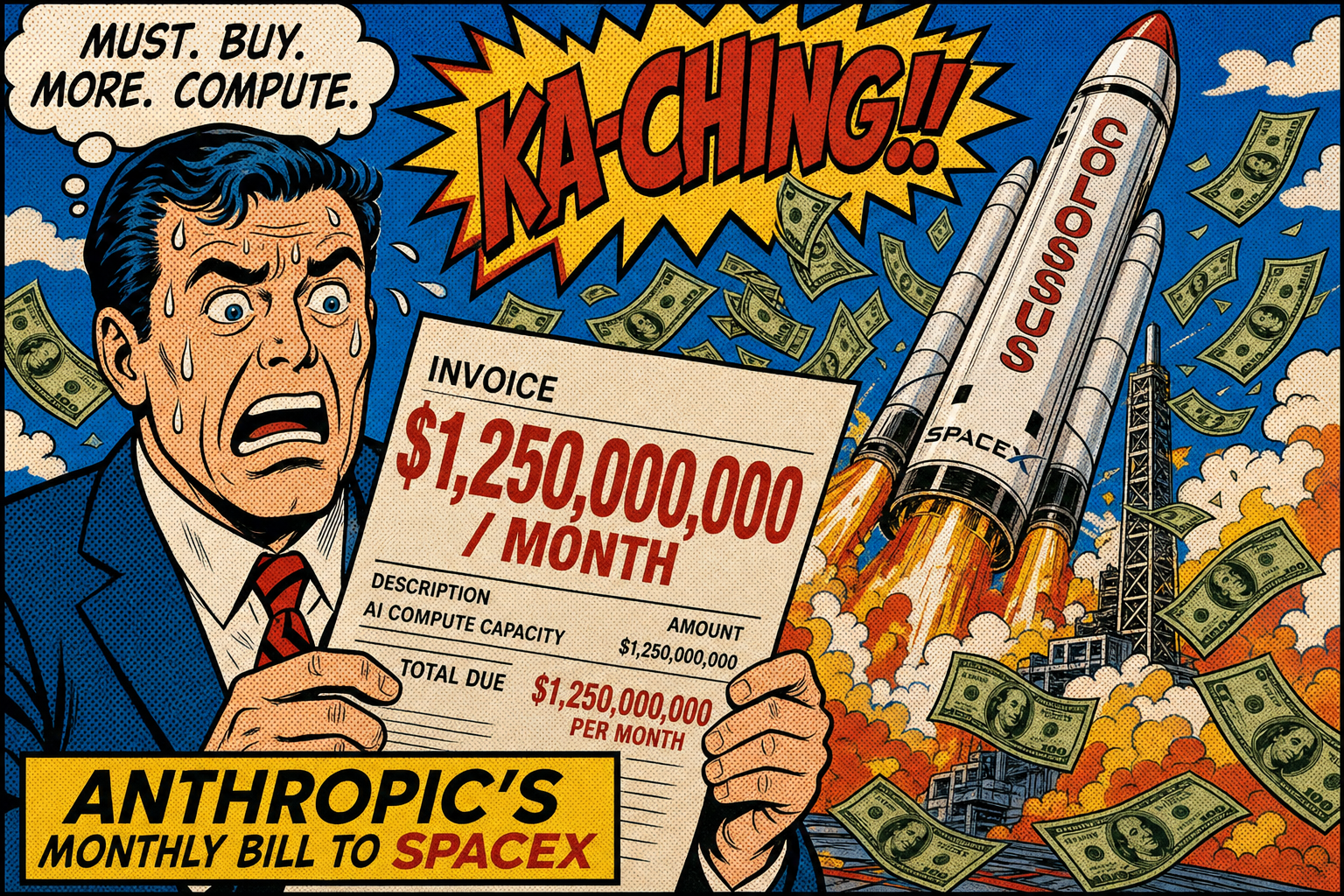 A panicked businessman holding a $1.25B/month invoice.